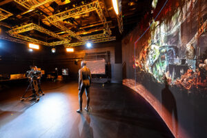 Virtual production studio with LED volume and camera tracking systems